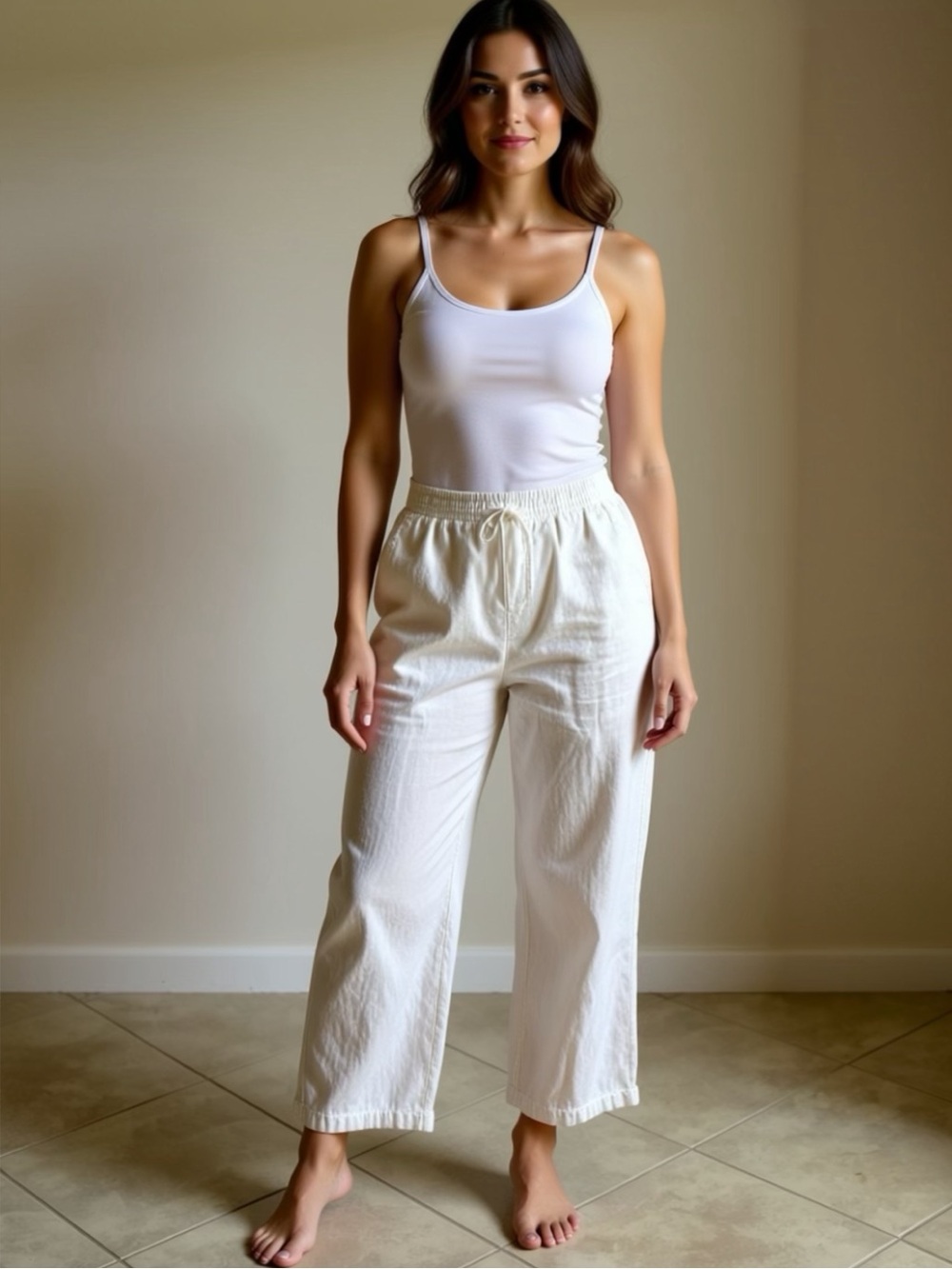 Old Navy white linen drawstring Wide-Leg Elastic-Waist Pants